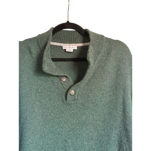 Office Casual Enzo Mantovani 100% Wool Forest Green Mock Neck‎ Button Sweater XL